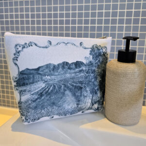 Kaap Delft Stellenbosch Landscape & Scrolls Border - Recycled Felt Cosmetic Bag