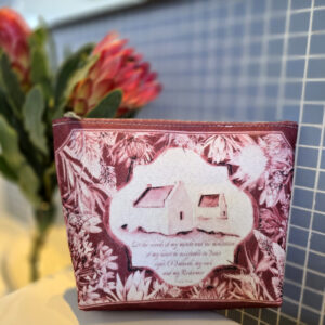 Kaap Delft Flora Dark Border & Huisies op wit - Recycled Felt Cosmetic Bag