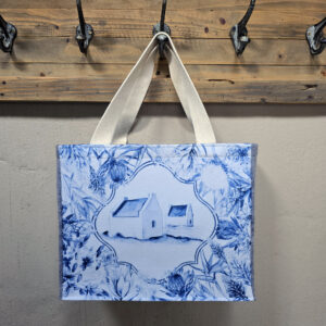 Kaap Delft Flora Border & Huisies op wit - Recycled Felt Teacher Bag